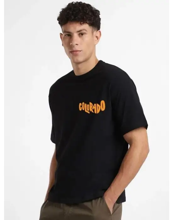 SBRD- Erkek Tişört Baskılı Oversize Kısa Kol T-shirt - Siyah