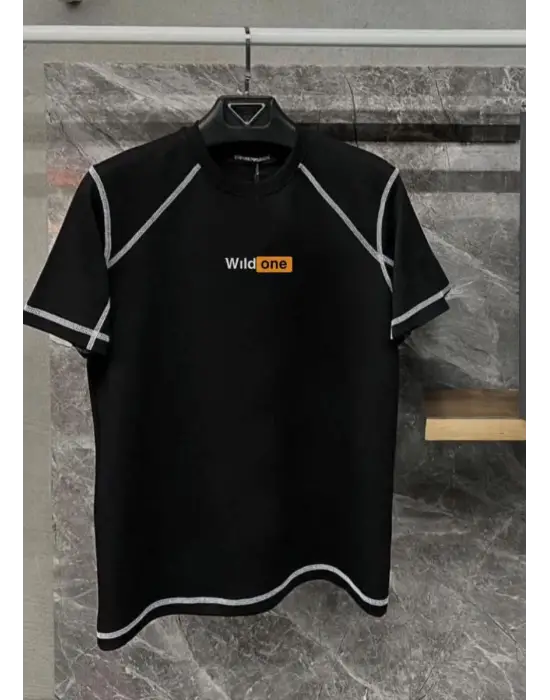 SBRD- Erkek Tişört Karoyaka Dikişli Oversize T-shirt - Siyah