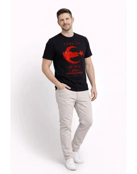 SBRD- Erkek Türkiye Ay Yıldız Baskılı Taraftar Forma T-shirt - Siyah