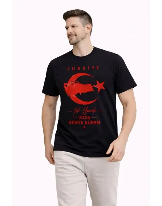 SBRD- Erkek Türkiye Ay Yıldız Baskılı Taraftar Forma T-shirt - Siyah