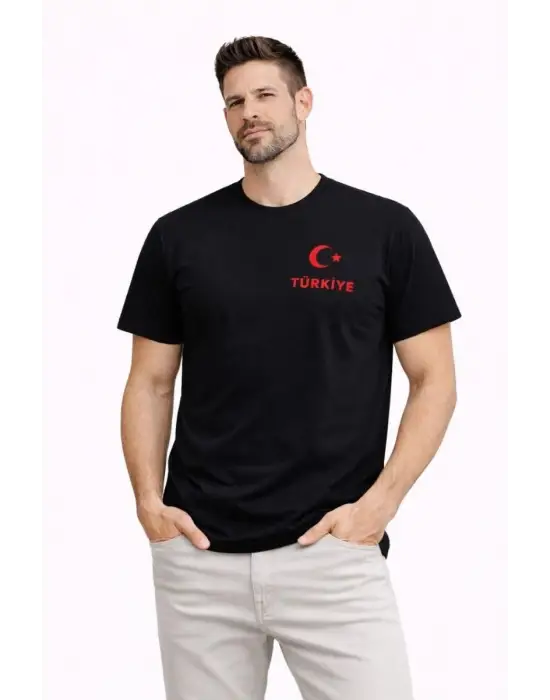 SBRD- Erkek Türkiye Ay Yıldız Baskılı Taraftar Forma T-shirt - Siyah
