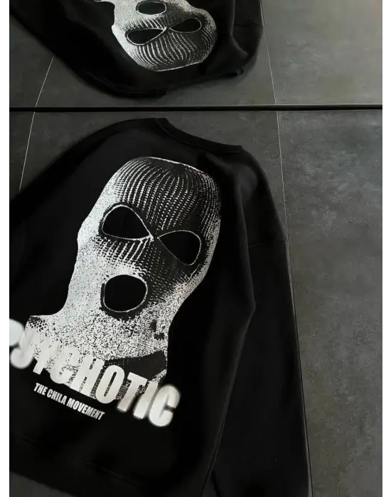 SBRD- Kadın 3 İplik Kışlık Bisiklet Yaka Baskılı Sweatshirt - Siyah