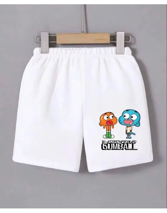 SBRD- Kadın Beli Lastikli Baskılı Mini Şort - Beyaz