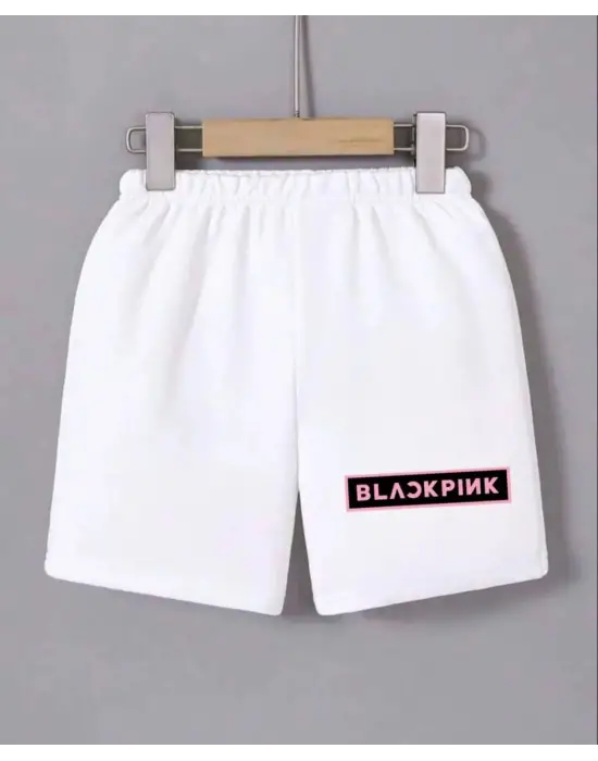 SBRD- Kadın Beli Lastikli Baskılı Mini Şort - Beyaz