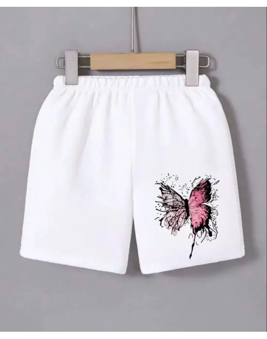 SBRD- Kadın Beli Lastikli Baskılı Mini Şort - Beyaz