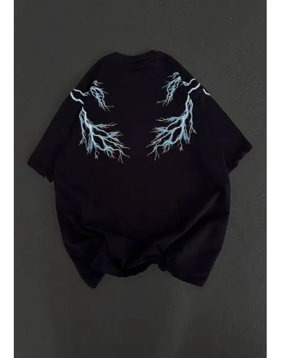 SBRD- Kadın Bisiklet Yaka Baskılı  Kısa Kol Oversize T-shirt - Siyah