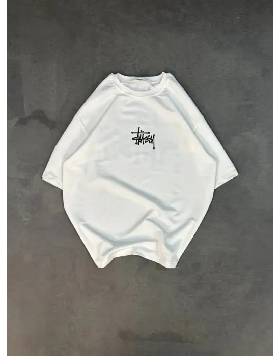 SBRD- Kadın Bisiklet Yaka Baskılı Oversize  Kısa Kol T-shirt - Beyaz