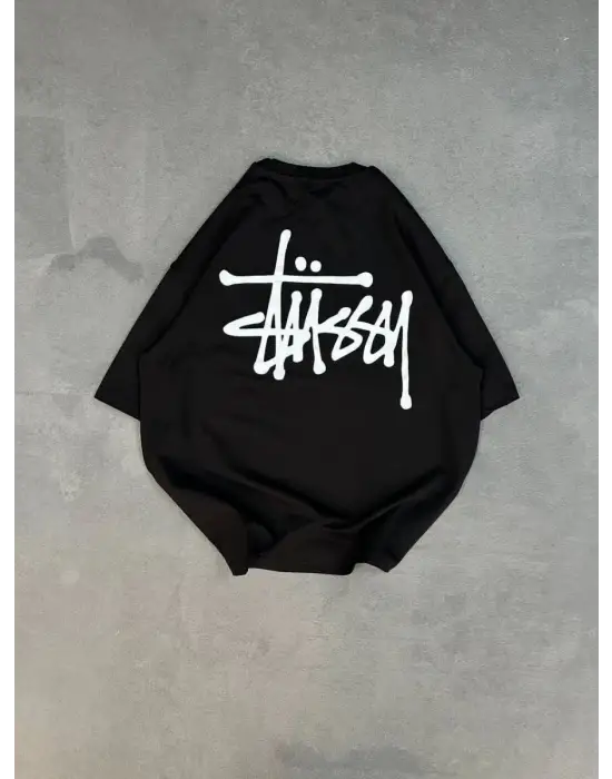 SBRD- Kadın Bisiklet Yaka Baskılı Oversize  Kısa Kol T-shirt - Siyah
