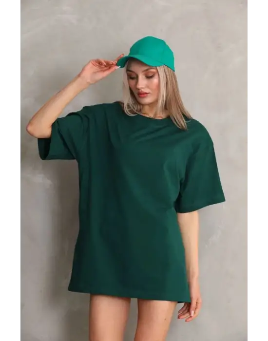 SBRD- Kadın Düz  kısa Kol Penye T-shirt- Yeşil
