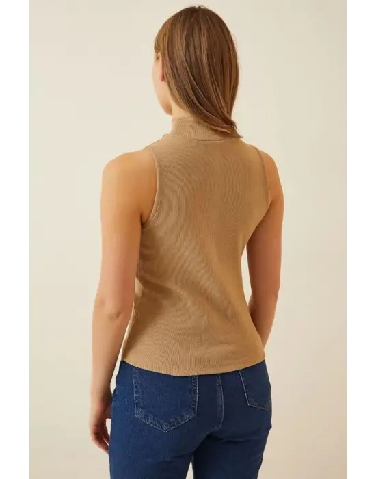 SBRD- Kadın Full Likralı Fitilli Kaşkorse Body - Camel