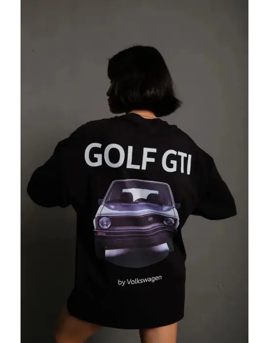 SBRD- Kadın Oversize Tişört Golf Gtı Retro Araba Baskılı T-shirt - Siyah