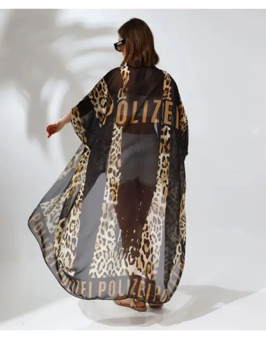 SBRD- Kadın Rahat Kesim Şifon Kimono - Leopar