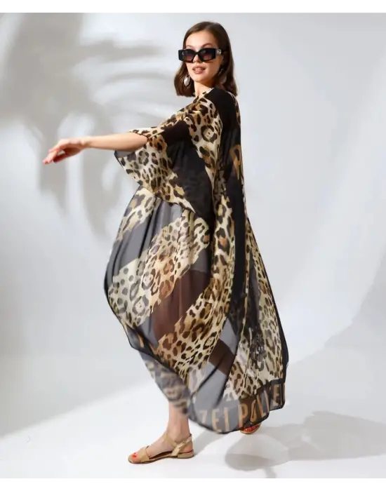 SBRD- Kadın Rahat Kesim Şifon Kimono - Leopar