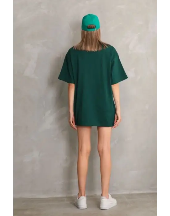 SBRD- Kadın Regular Fit Tişört Bisiklet Yaka Yazlık Kısa Kol Basıc T-shirt - Yeşil