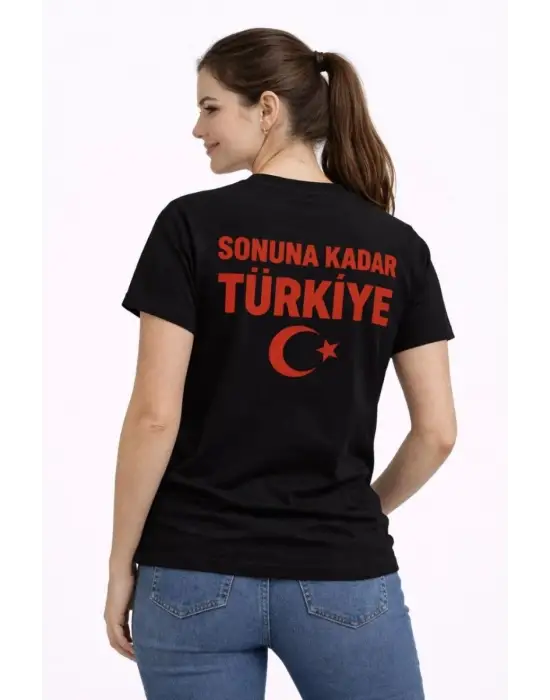 SBRD- Kadın Türkiye Ay Yıldız Baskılı Taraftar Forma T-shirt - Siyah