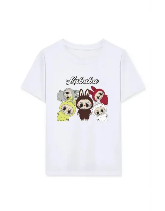 SBRD- Kız Labubu Çocuk Baskılı T-shirt - Beyaz
