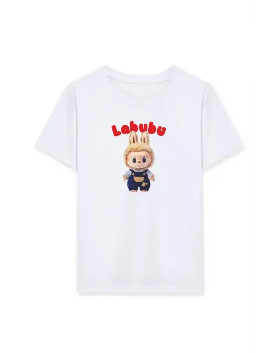 SBRD- Kız Labubu Çocuk Baskılı T-shirt - Beyaz