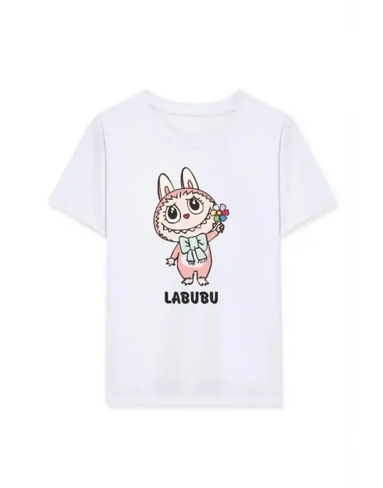 SBRD- Kız Labubu Çocuk Baskılı T-shirt - Beyaz