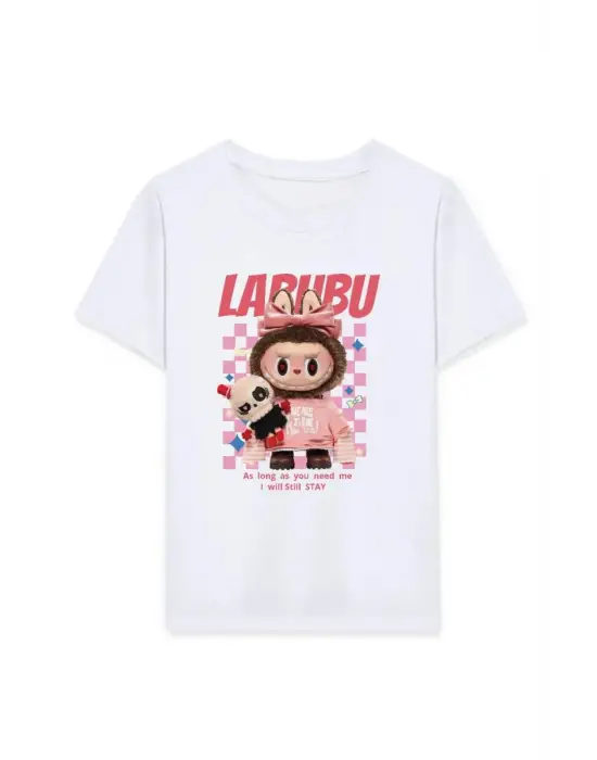 SBRD- Kız Labubu Çocuk Baskılı T-shirt - Beyaz