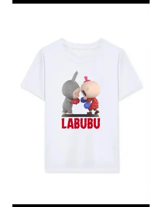 SBRD- Kız Labubu Çocuk Baskılı T-shirt - Beyaz