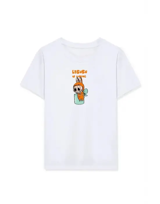 SBRD- Kız Labubu Çocuk Baskılı T-shirt - Beyaz