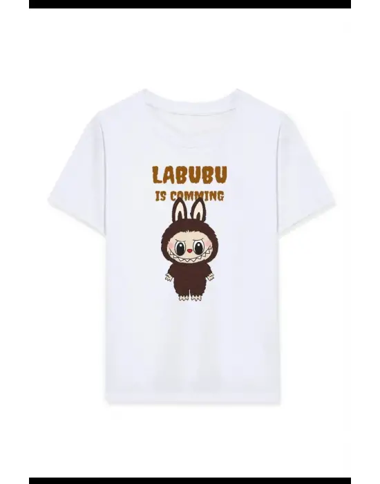 SBRD- Kız Labubu Çocuk Baskılı T-shirt - Beyaz