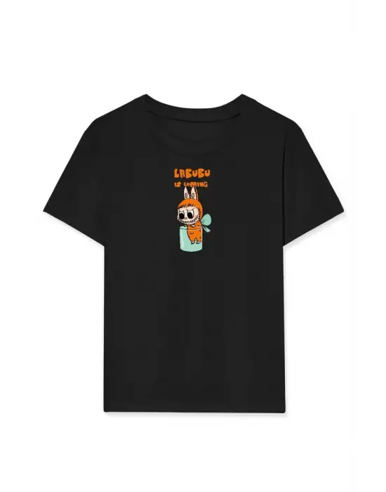 SBRD- Kız Labubu Çocuk Baskılı T-shirt - Siyah