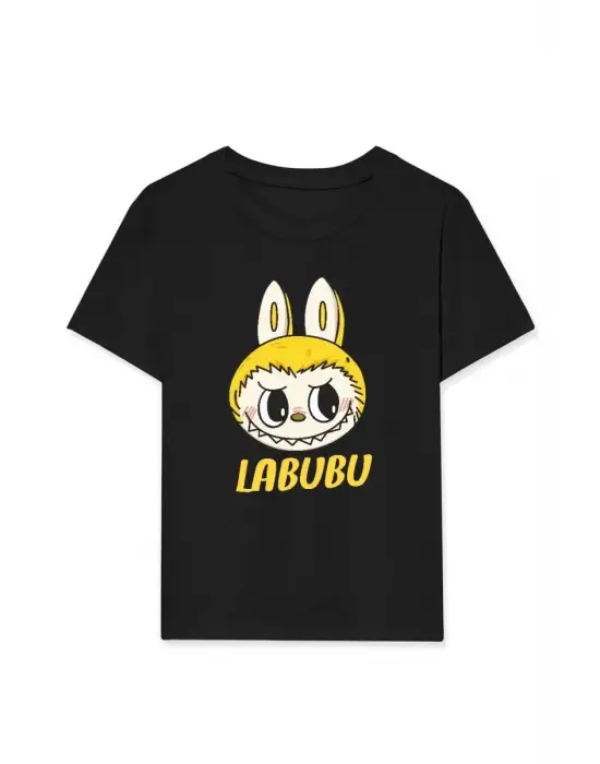 SBRD- Kız Labubu Çocuk Baskılı T-shirt - Siyah