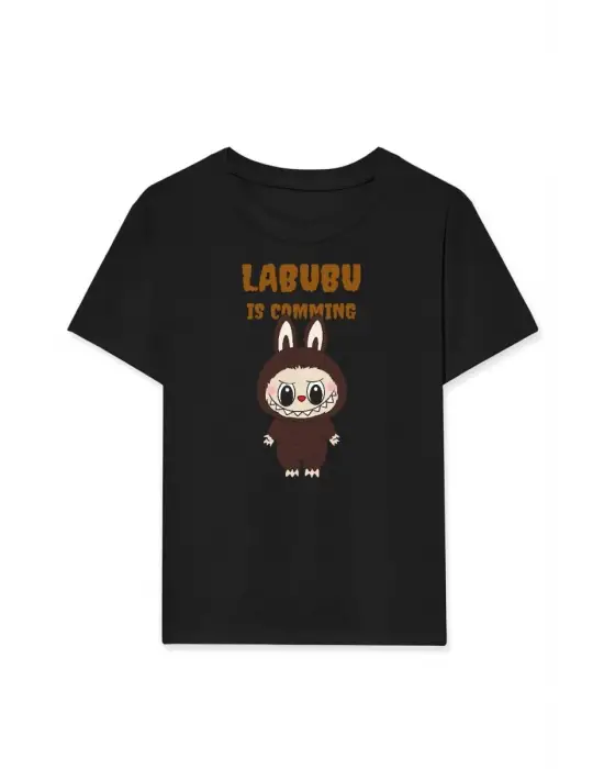 SBRD- Kız Labubu Çocuk Baskılı T-shirt - Siyah