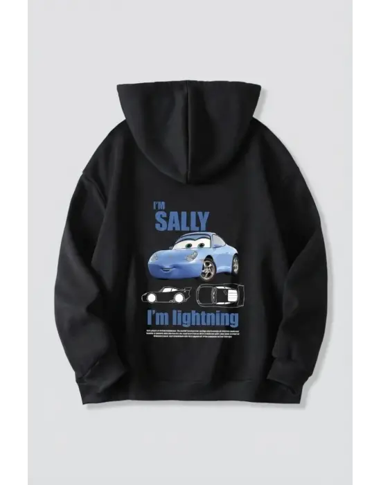 SBRD- Sevgililer Günü Özel Kapüşonlu Araba Baskılı Oversize Sweatshirt - Siyah