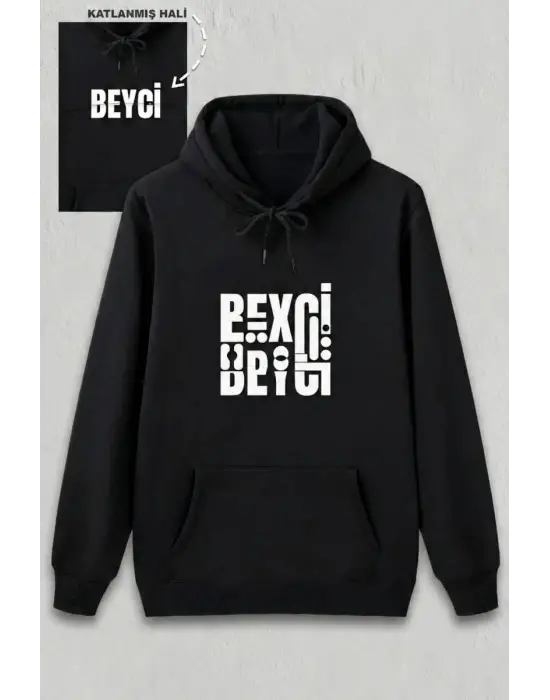 SBRD- Sevgililer Günü Özel Kapüşonlu Beyci Baskılı Oversize Sweatshirt - Siyah