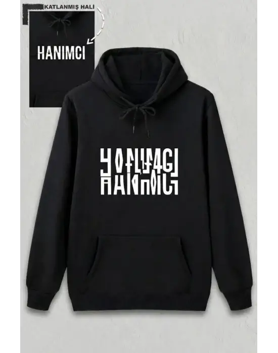 SBRD- Sevgililer Günü Özel Kapüşonlu Hanımcı Baskılı Oversize Sweatshirt - Siyah
