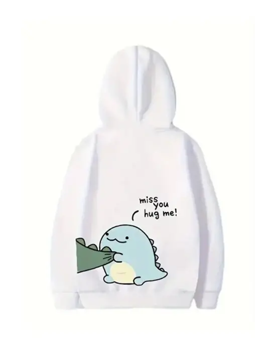 SBRD- Sevgililer Günü Özel Unisex Kapüşonlu Baskılı Oversize Sweatshirt - Beyaz