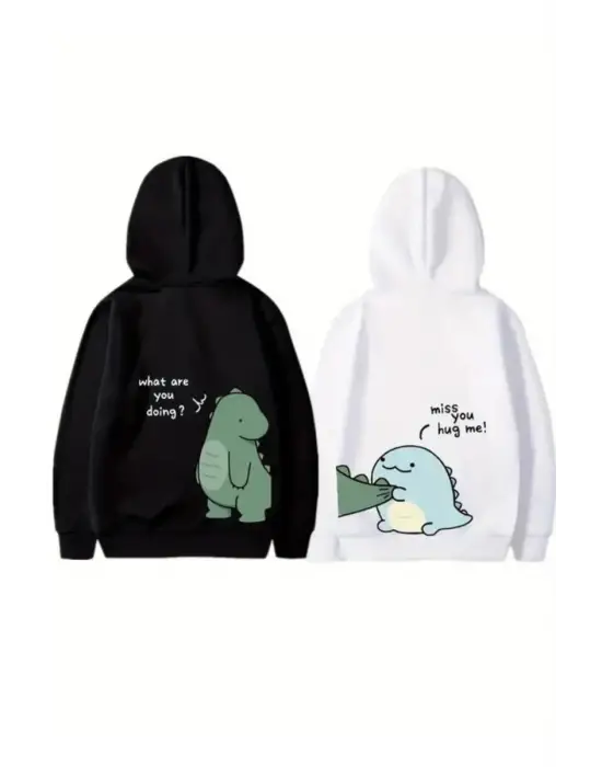 SBRD- Sevgililer Günü Özel Unisex Kapüşonlu Baskılı Oversize Sweatshirt - Siyah