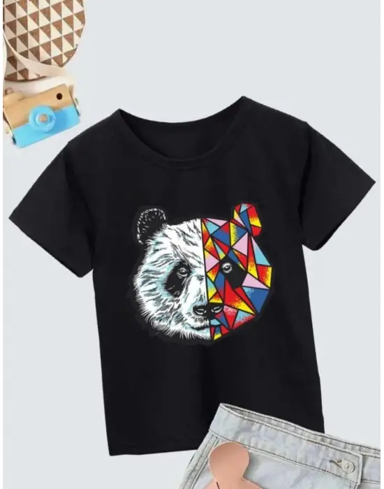 SBRD- Unisex Çocuk Baskılı T-shirt - Siyah
