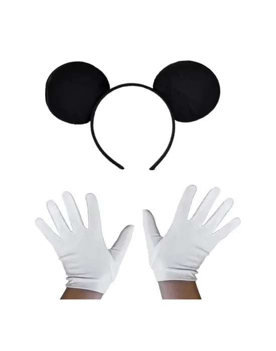 Siyah Mickey Mouse Tacı ve Beyaz Eldiven Seti