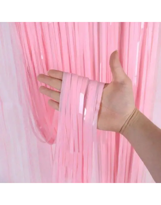 Soft Pembe Püsküllü Kapı Perdesi - Parti, Baby Shower, Cinsiyet Partisi 1x2 m