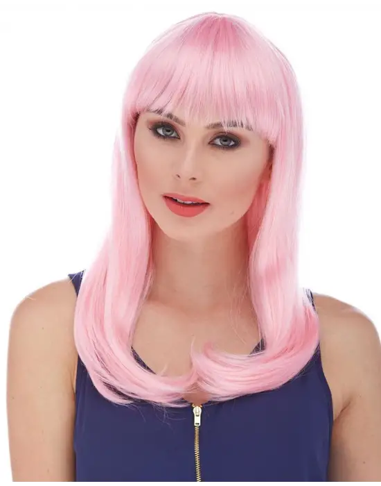 Soft Pembe Renk Uzun Düz Parti Peruğu