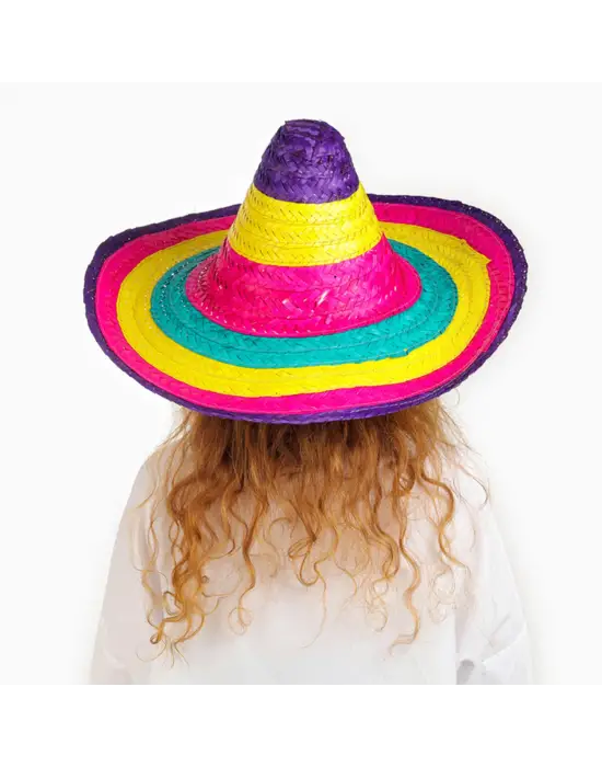 Sombrero Meksika Şapkası Renkli Örme Hasır Çocuk Boy