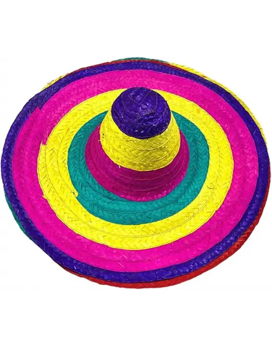 Sombrero Meksika Şapkası Renkli Örme Hasır Yetişkin Boy