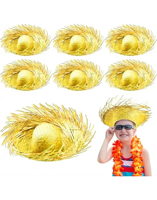 Tropikal Parti Sarı Hasır Hawaii Şapkası 13x36 cm