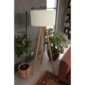 3 Ayaklı Tripod Lambader Krem Kumaş Başlık