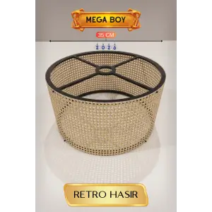 Retro Hasır Lambader Başlığı 35 CM Mega Boy