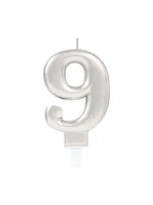 9 Rakam Mum Gümüş Renk