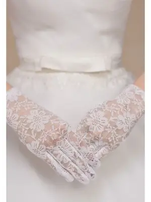 Beyaz Renk Kısa Dantelli Eldiven