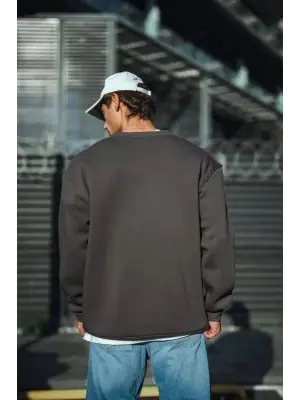 SBRD- Erkek Bisiklet Yaka 3 İplik Pamuklu Basic Sweatshirt  - Antrasit