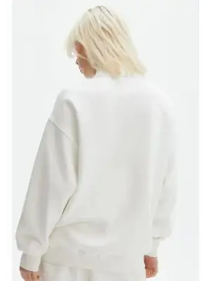 SBRD- Kadın 3 İplik Pamuklu Oversize Yarım Fermuarlı Yakalı Basic Sweatshirt - Beyaz