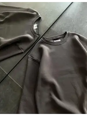 SBRD- Kadın Bisiklet Yaka 3 İplik Pamuklu Basic Sweatshirt - Füme