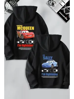 SBRD- Sevgililer Günü Özel Kapüşonlu Araba Baskılı Oversize Sweatshirt - Siyah