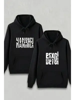 SBRD- Sevgililer Günü Özel Kapüşonlu Hanımcı Baskılı Oversize Sweatshirt - Siyah